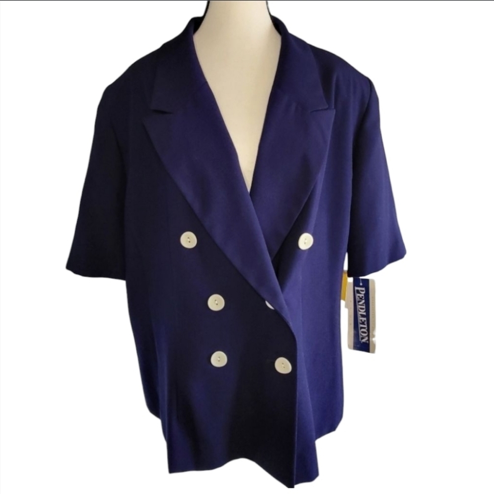 NEW Pendleton Women's Vintage Blazer 18W Blue Short Sleeve Double Breasted USA
